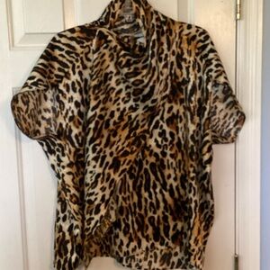 Leopard Print Dolman Sleeve Blouse - Beige/Tan